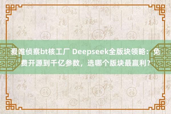爰唯侦察bt核工厂 Deepseek全版块领略：免费开源到千亿参数，选哪个版块最赢利？